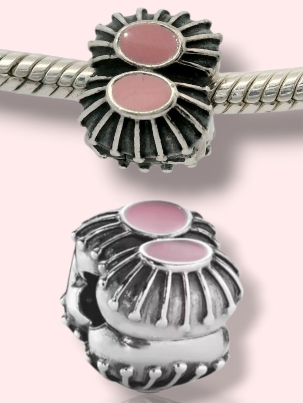 PANDORA Sterling Silver Pink Oyster Shell Enamel Clip Retired